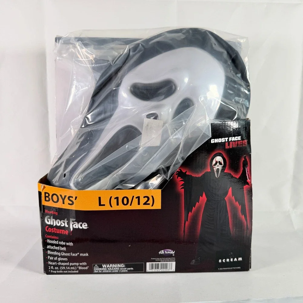 Fun World Ghost Face Bleeding Costume Kids Size L 10-12 Scream Mask Robe Gloves